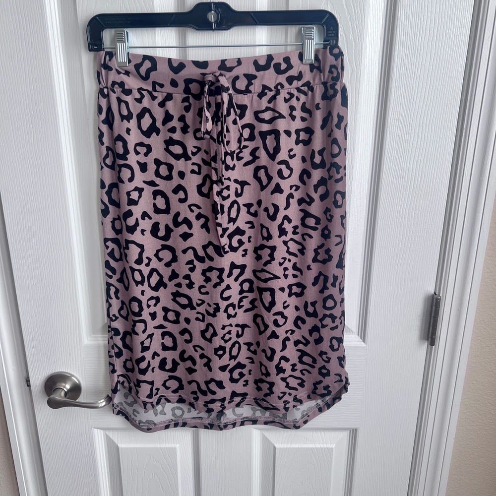 Tickled Teal Leopard Print‎ Midi Skirt Drawstring Waist Women's Size S